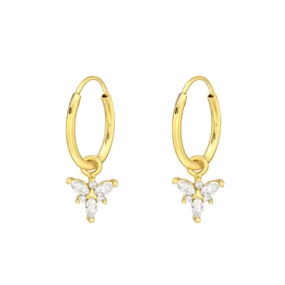 Gold plated Silver earrings - Gold bali ear hoops - Shiny small hoop - Bohemian jewelry - Gold earrings - Hippie hoops - Gold crystal hoop 